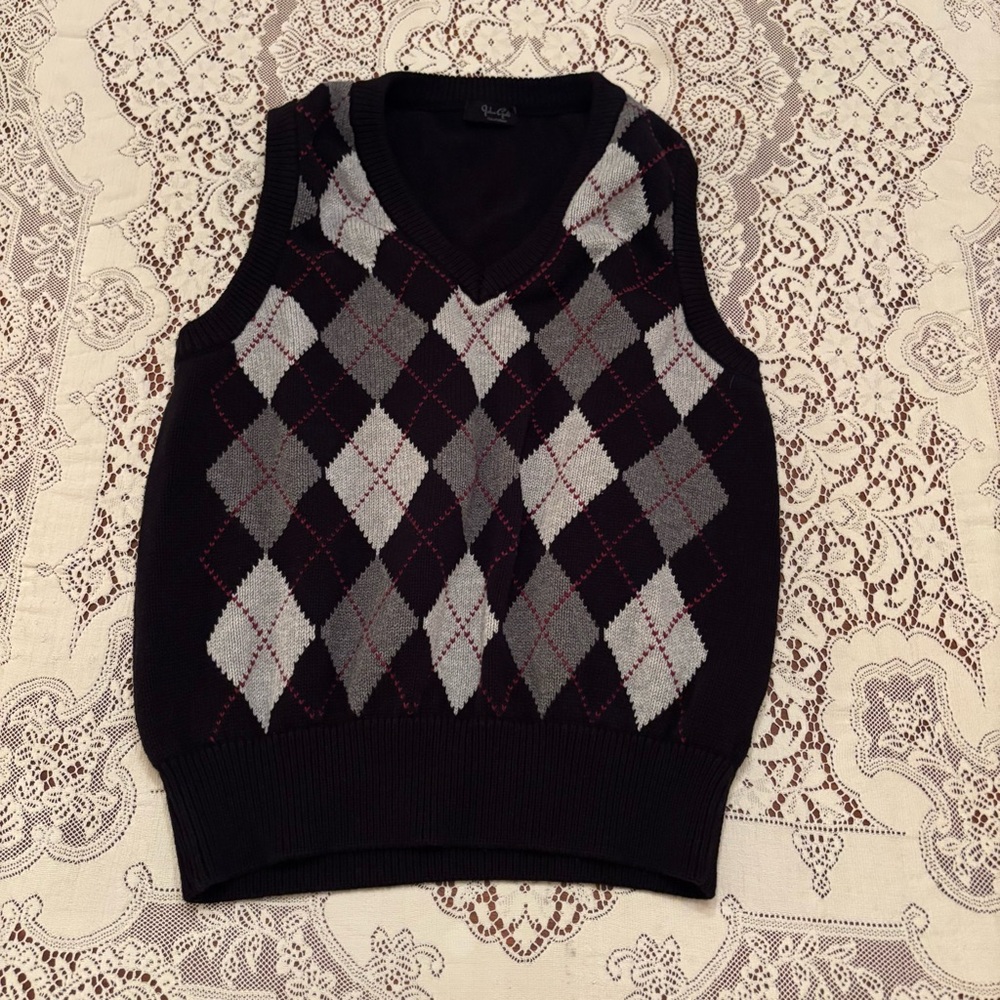 brandy melville black argyle vest